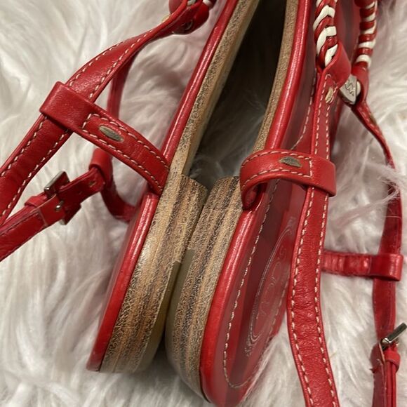 Tod’s Red Leather Sandals Sz 9 1/2 - Picture 6 of 13
